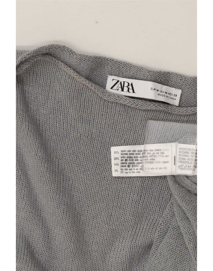 Zara Suéter feminino oversized com gola canoa Reino Unido 14 algodão cinza médio