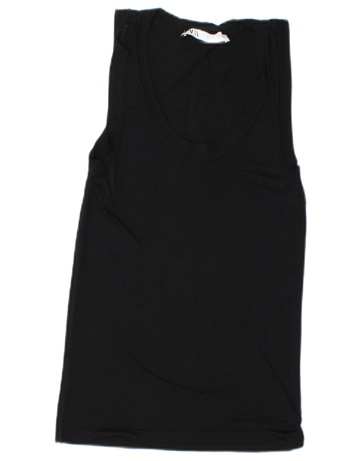 Zara Womens Vest Top UK 8 Pequeno Preto
