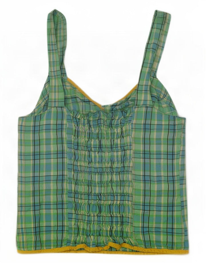 Top feminino vintage IT 44 acetato xadrez verde médio