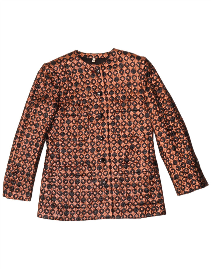 Jaqueta blazer feminina vintage de 6 botões IT 44 marrom médio geométrico
