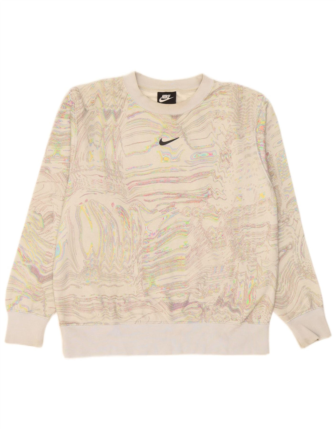 Nike Womens Abstract Pattern Moletom Jumper UK 10 Pequeno Off White