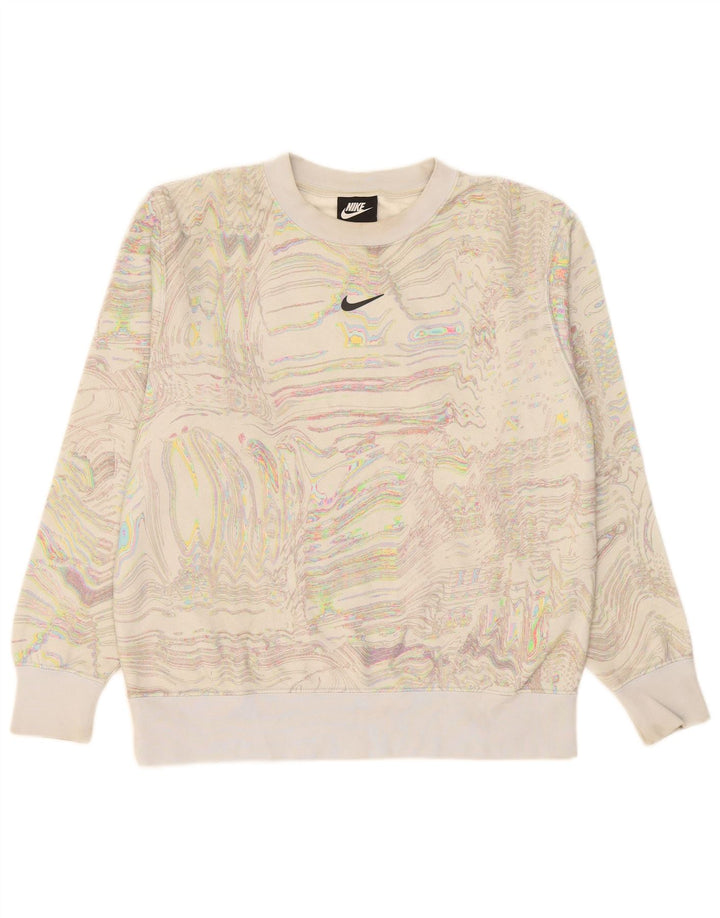 Nike Womens Abstract Pattern Moletom Jumper UK 10 Pequeno Off White