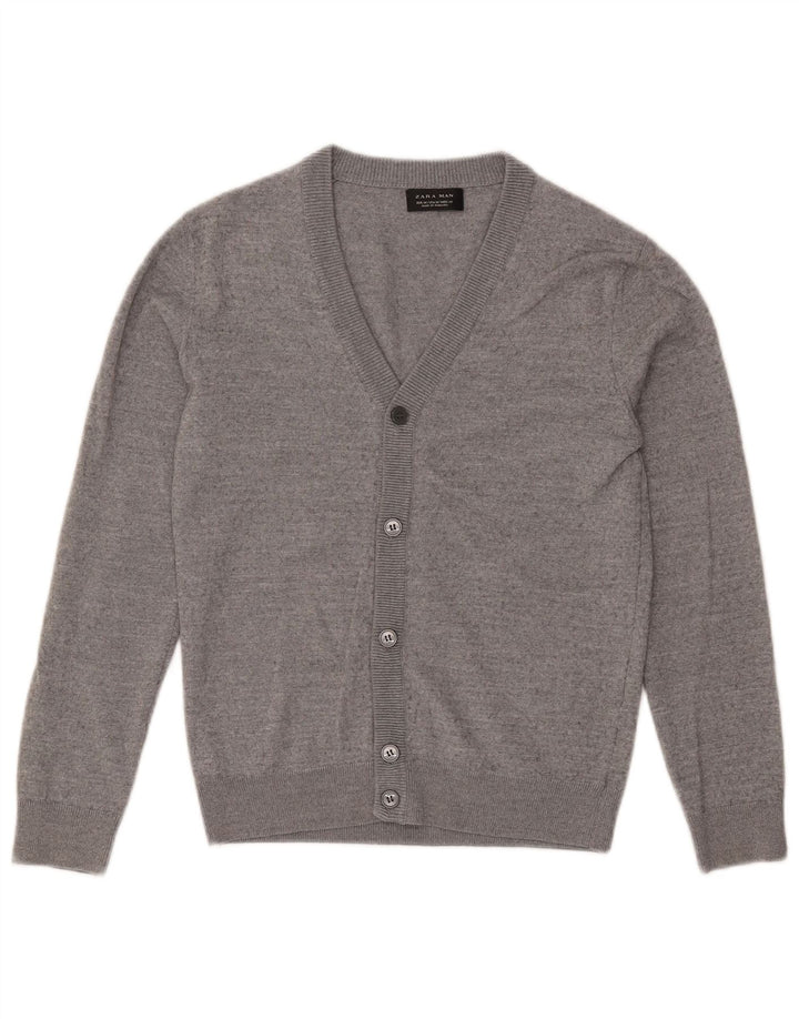 Suéter cardigã masculino Zara médio cinza manchado
