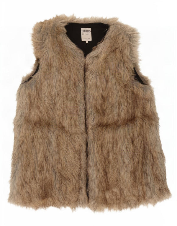 Zara Feminino Trafaluc Faux Fur Gilet UK 12 Médio Bege Acrílico