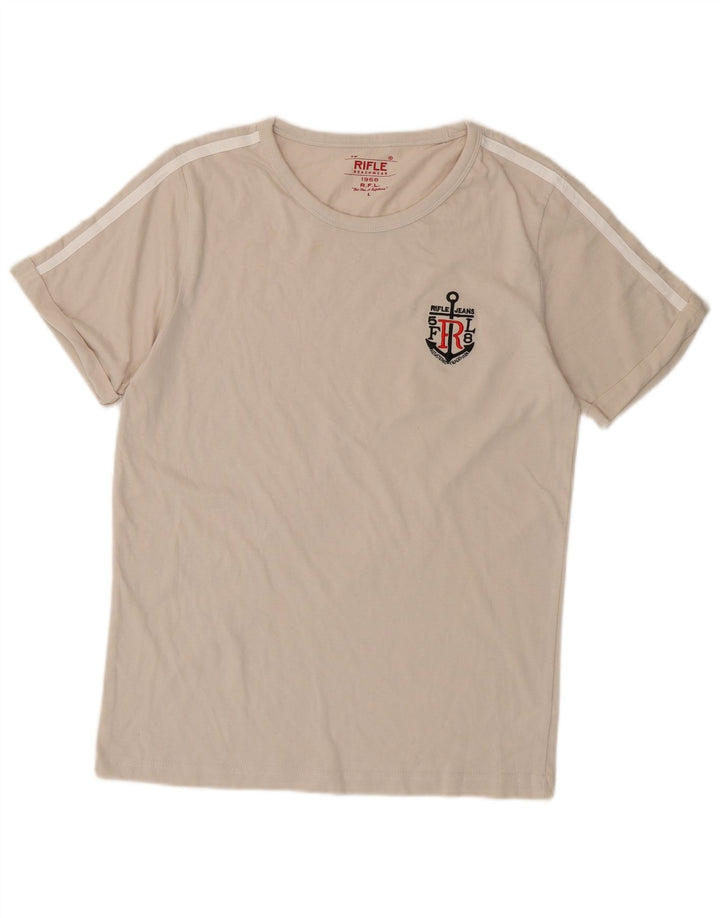 Camiseta feminina RIFLE UK 14 grande algodão branco