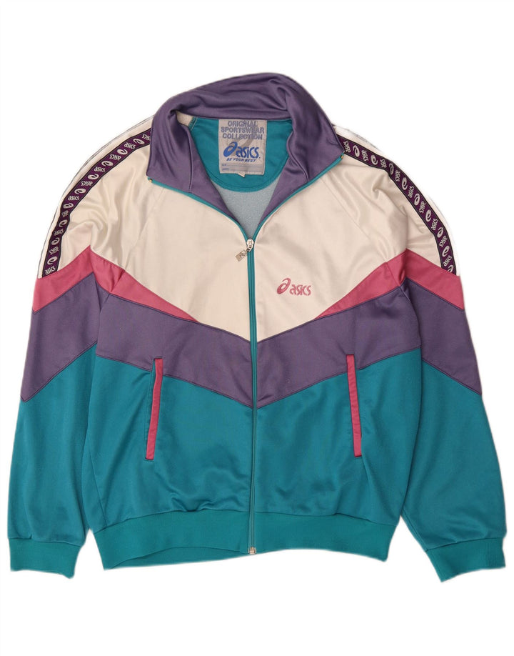 Asics Mens Graphic Tracksuit Top Jacket IT 52 Grande bloco colorido verde