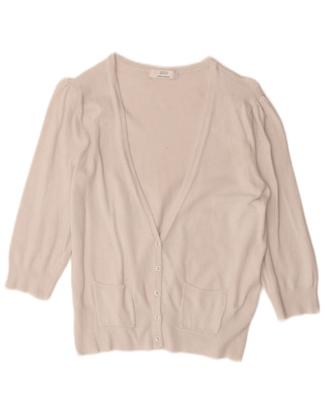 Suéter cardigã feminino de manga 3/4 da Marks & Spencer Reino Unido 14 médio off white