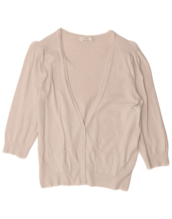 Suéter cardigã feminino de manga 3/4 da Marks & Spencer Reino Unido 14 médio off white