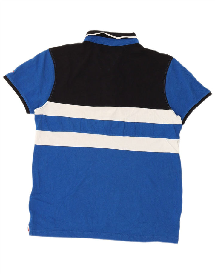 Camisa polo masculina Tommy Hilfiger Custom Fit pequena azul colorblock