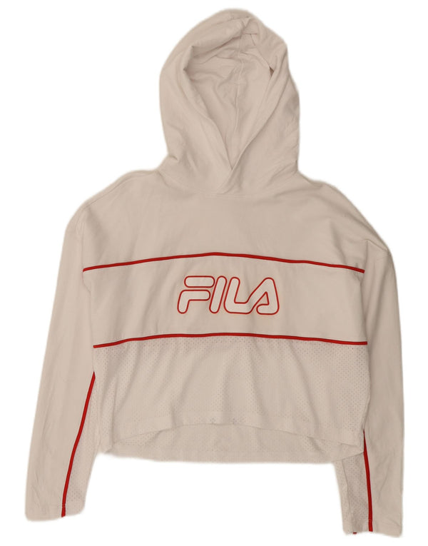 Suéter feminino Fila com capuz e corte gráfico oversized UK 6 XS branco