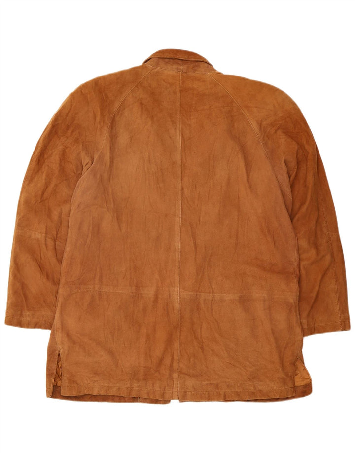 Jaqueta blazer feminina vintage de camurça com 2 botões Reino Unido 12 couro bege médio