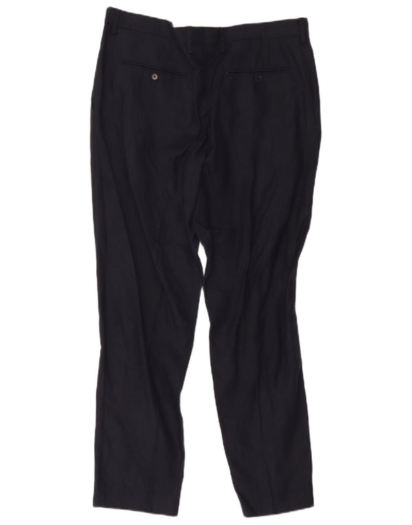 Zara Calça Chino Masculina Reta UE 44 Grande W34 L28 Azul Marinho Linho
