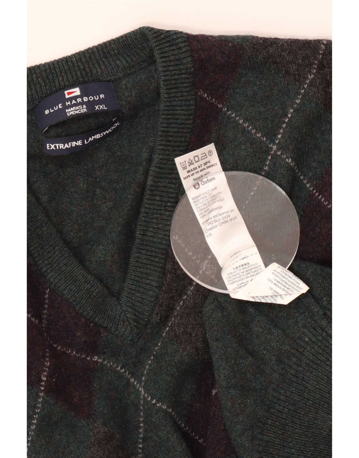 Suéter masculino Marks & Spencer Blue Harbor com decote em V 2XL verde