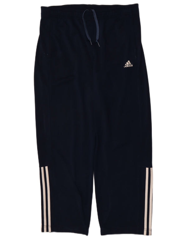 Calça de treino masculina Adidas UK 44/46 grande poliéster azul marinho