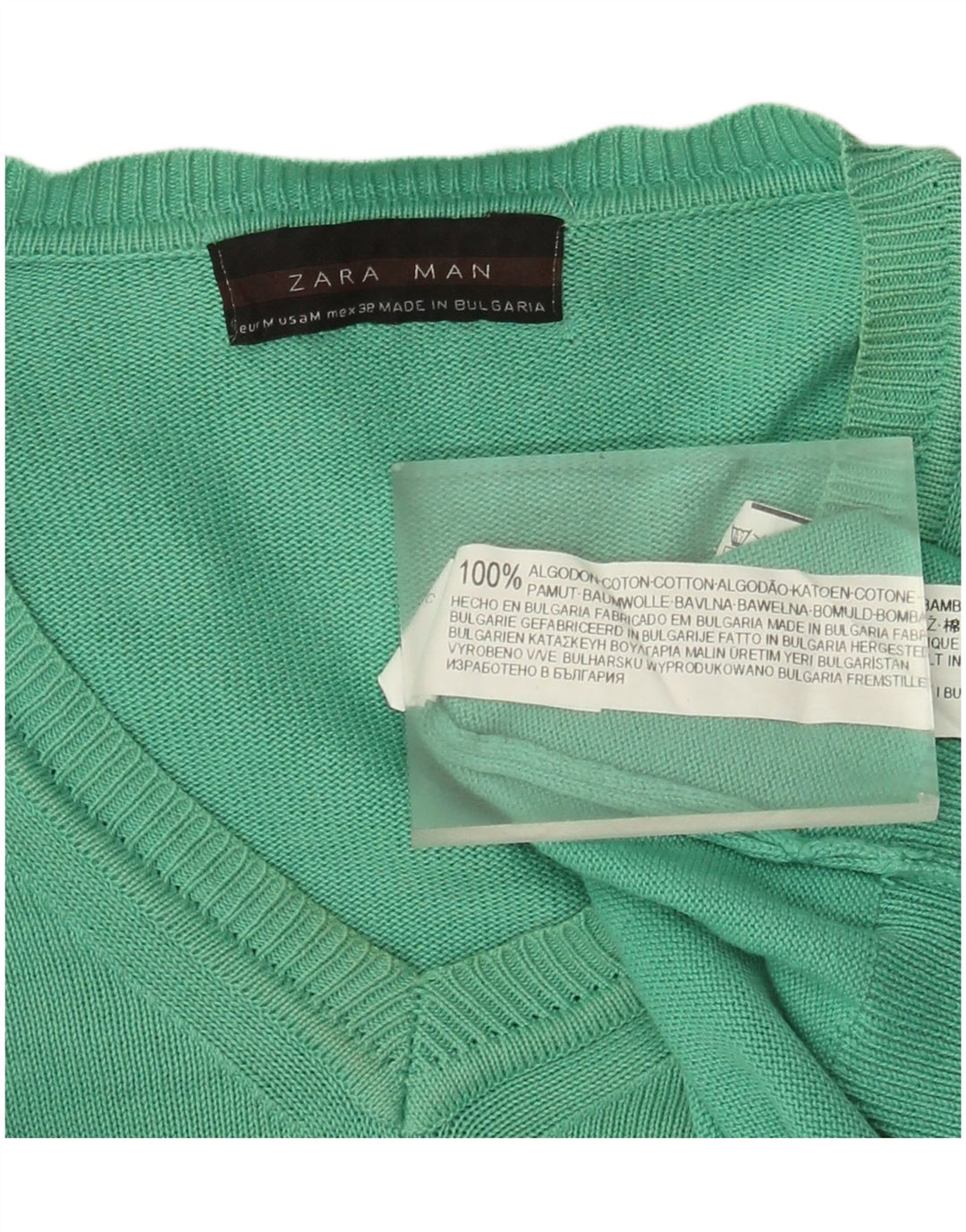 Zara Suéter masculino com gola V e algodão verde médio