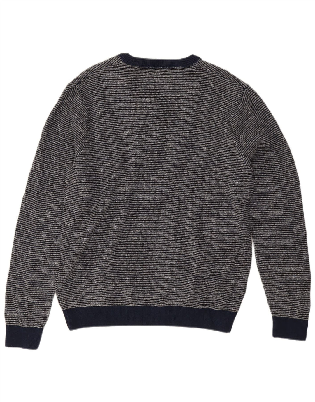 Suéter masculino Marks & Spencer com gola redonda, grande listra azul marinho