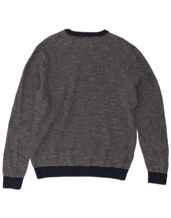 Suéter masculino Marks & Spencer com gola redonda, grande listra azul marinho