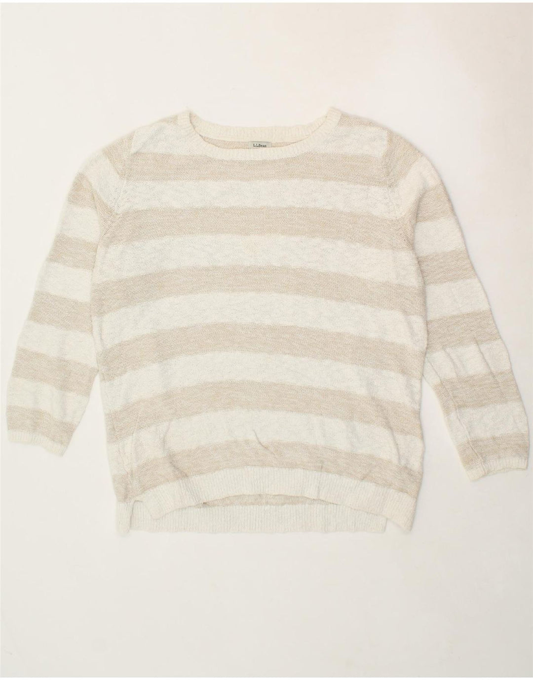L.L.BEAN Womens Boat Neck Jumper Sweater UK 18 XL White Striped Cotton Vintage L.L.Bean and Second-Hand L.L.Bean from Messina Hembry 