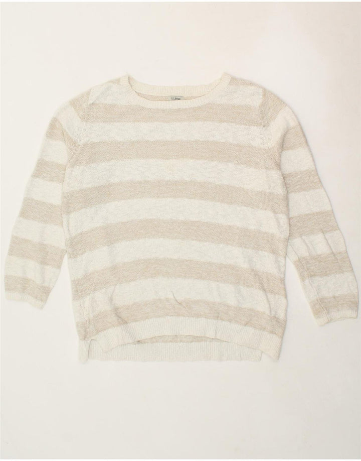 L.L.BEAN Womens Boat Neck Jumper Sweater UK 18 XL White Striped Cotton Vintage L.L.Bean and Second-Hand L.L.Bean from Messina Hembry 