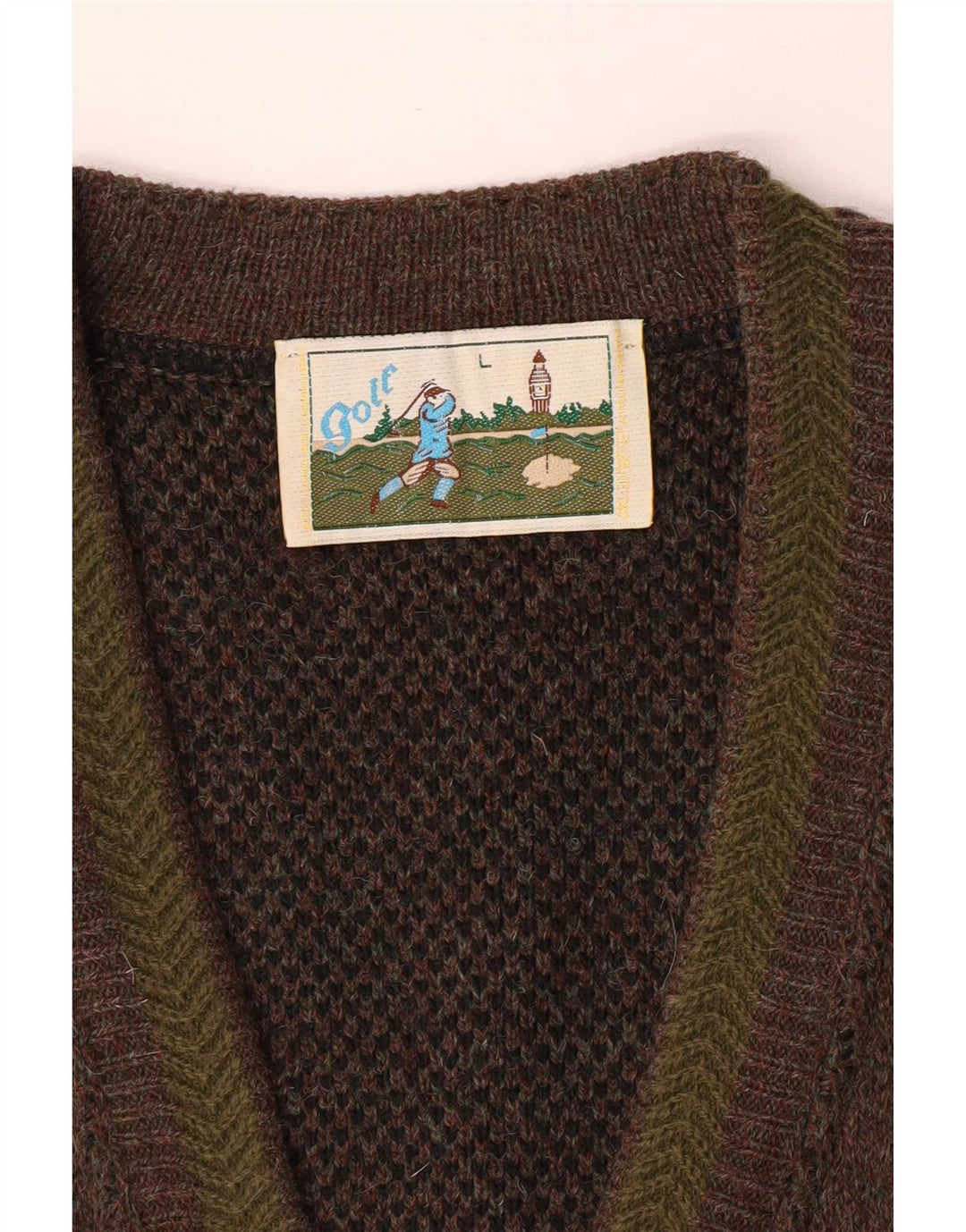 Suéter cardigã masculino vintage grande marrom manchado