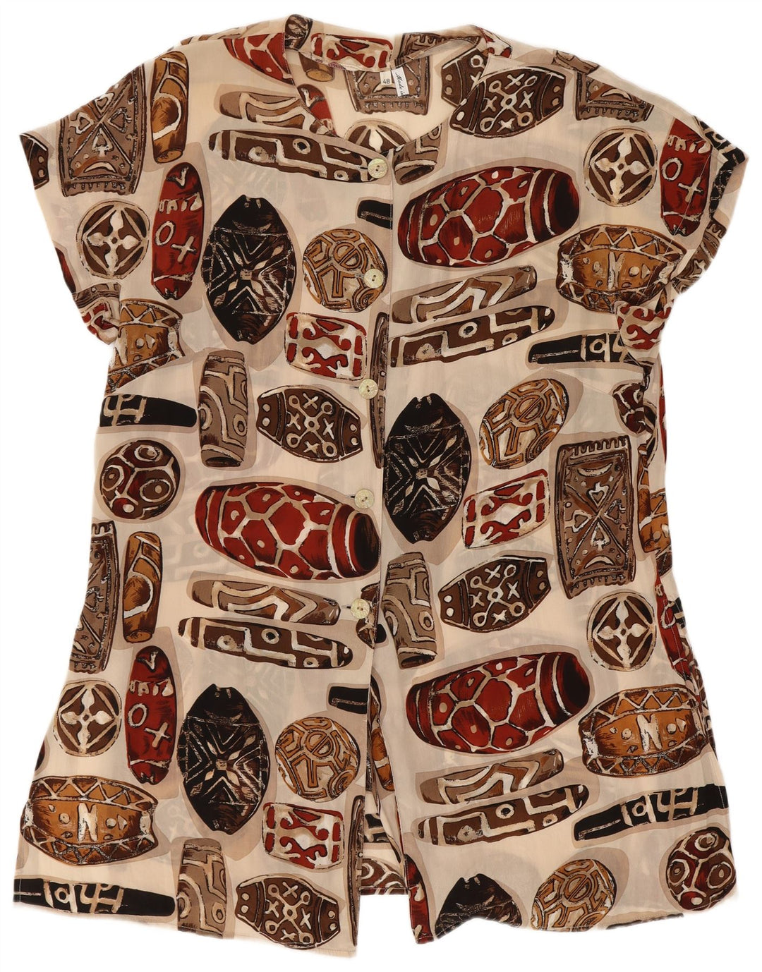 Blusa feminina vintage com estampa abstrata manga curta IT 48 XL Bege