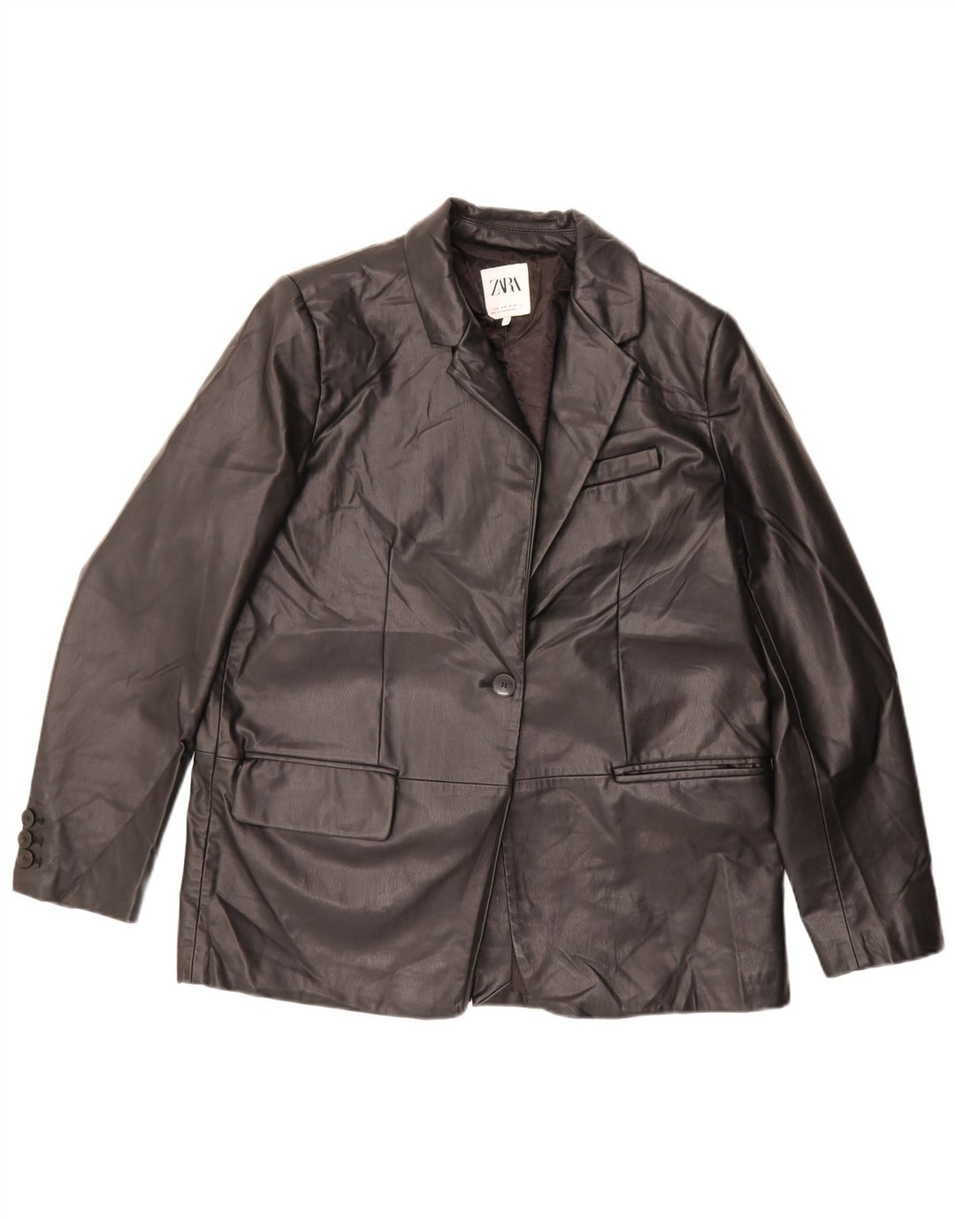 Jaqueta blazer feminina Zara de grandes dimensões com 1 botão Reino Unido 14 médio preto