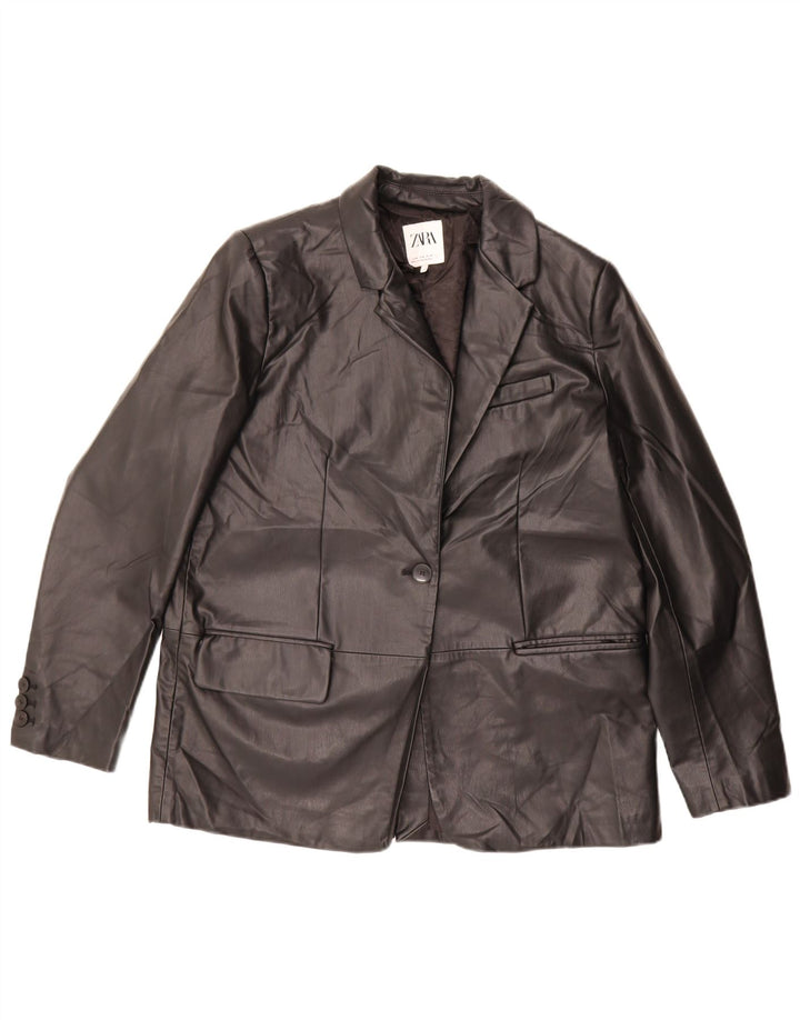 Jaqueta blazer feminina Zara de grandes dimensões com 1 botão Reino Unido 14 médio preto