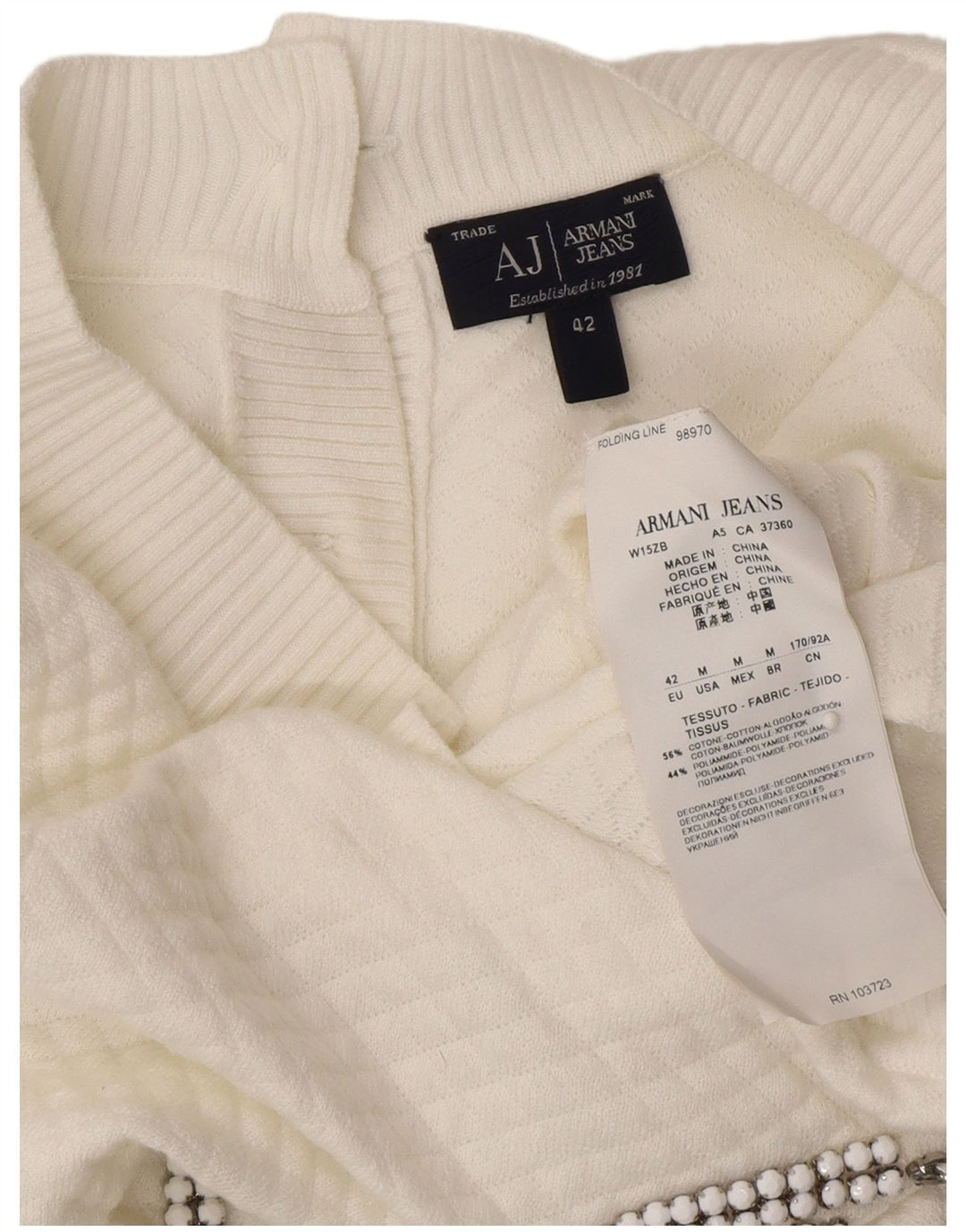 ARMANI JEANS Womens Graphic Boat Neck Jumper Sweater IT 42 Medium White