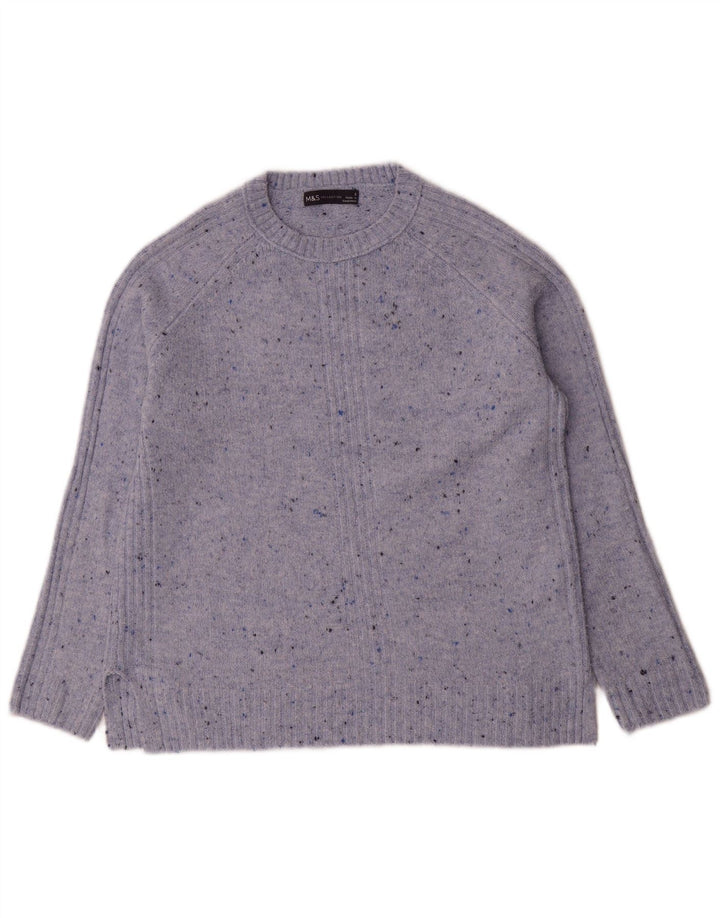 Suéter feminino Marks & Spencer com gola redonda Reino Unido 10 pequeno azul manchado