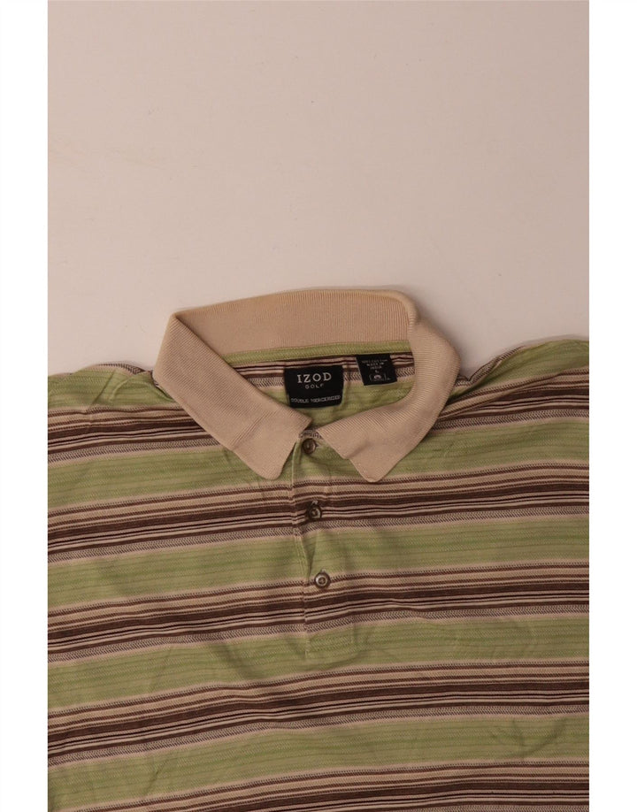 Camisa polo masculina IZOD grande algodão listrado cinza