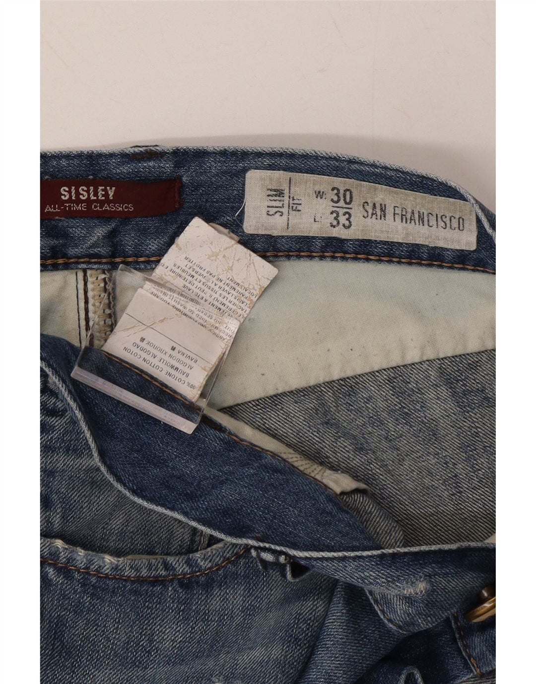 SISLEY Mens San Francisco Slim Jeans W30 L33 Blue Cotton Vintage Sisley and Second-Hand Sisley from Messina Hembry 