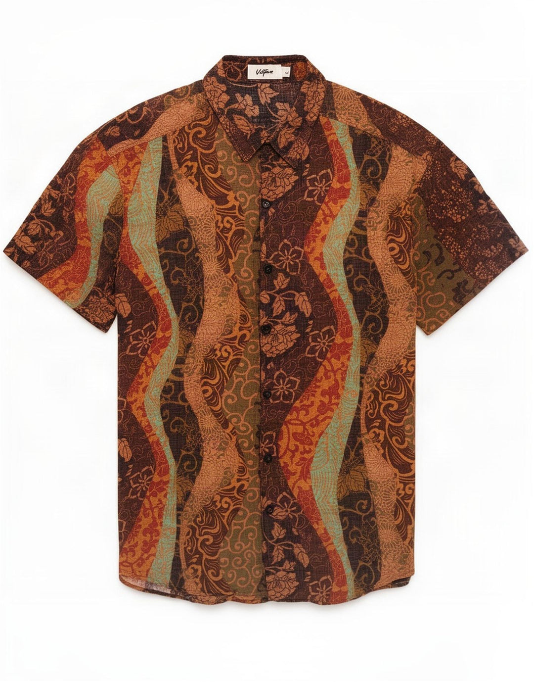 Camisa masculina de manga curta Vatpave grande algodão floral multicolorido