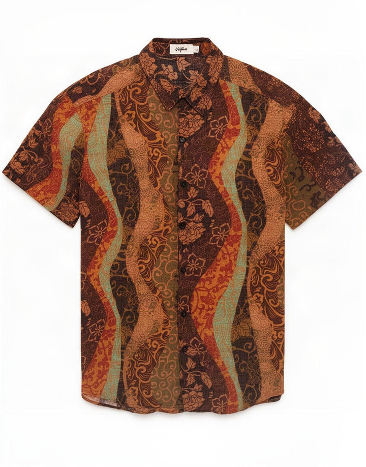 Camisa masculina de manga curta Vatpave grande algodão floral multicolorido