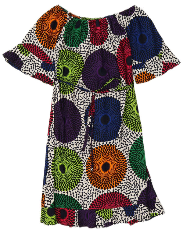 Vestido feminino vintage sem ombro Reino Unido 12 médio multicolorido geométrico