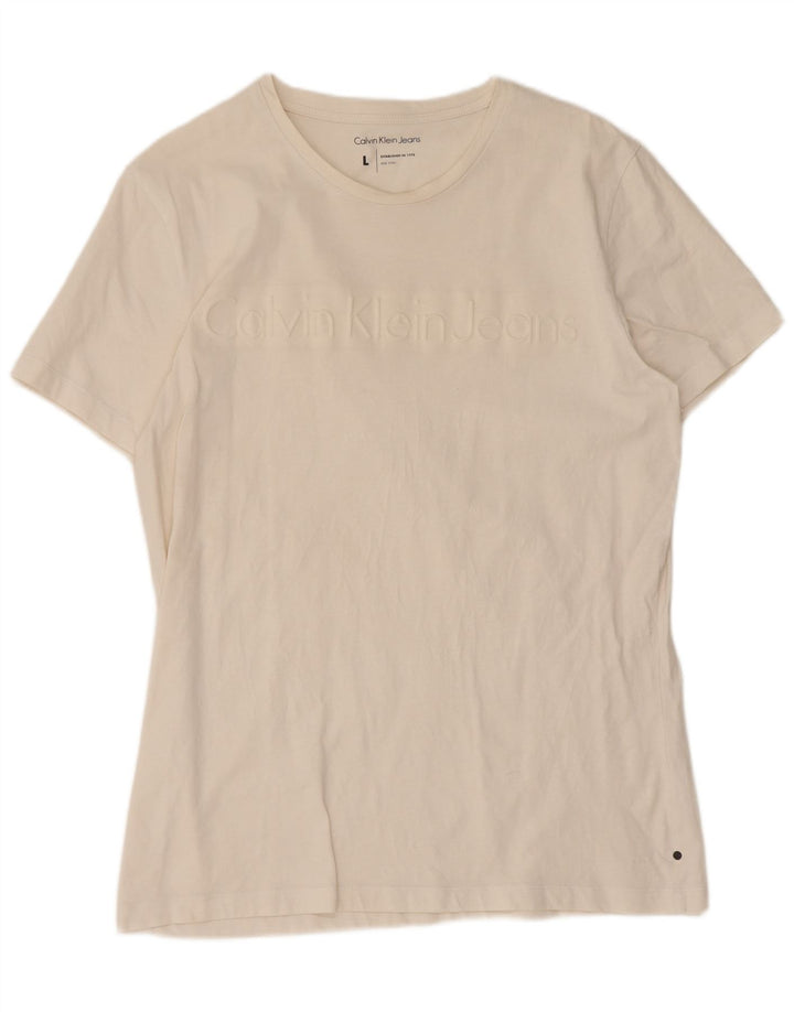 Camiseta masculina Calvin Klein Jeans gráfica grande branca