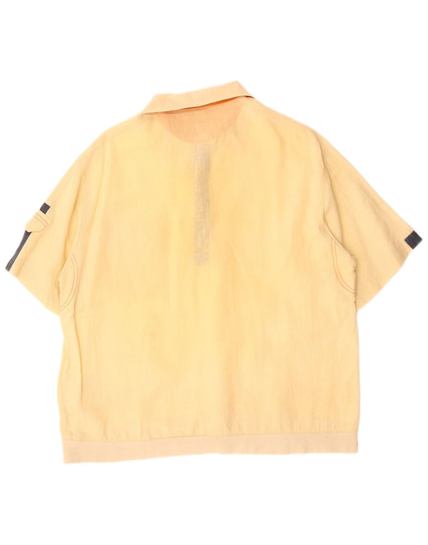 NAVIGARE Mens Short Sleeve Pullover Shirt Medium Yellow Colourblock Cotton