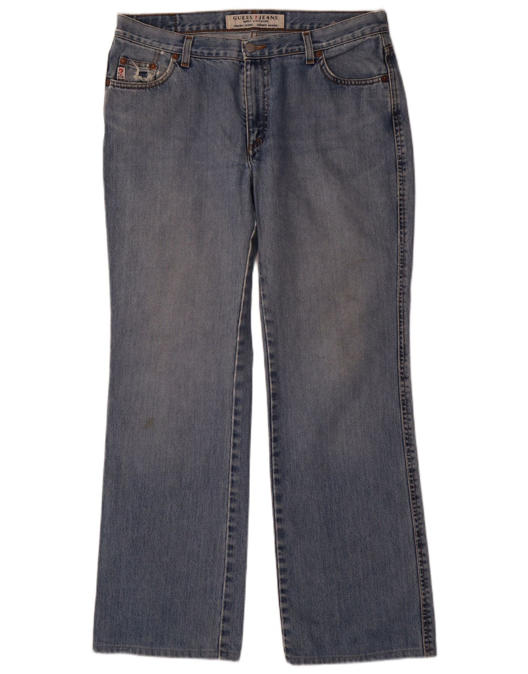 Guess Calça jeans reta masculina desgastada W34 L31 azul