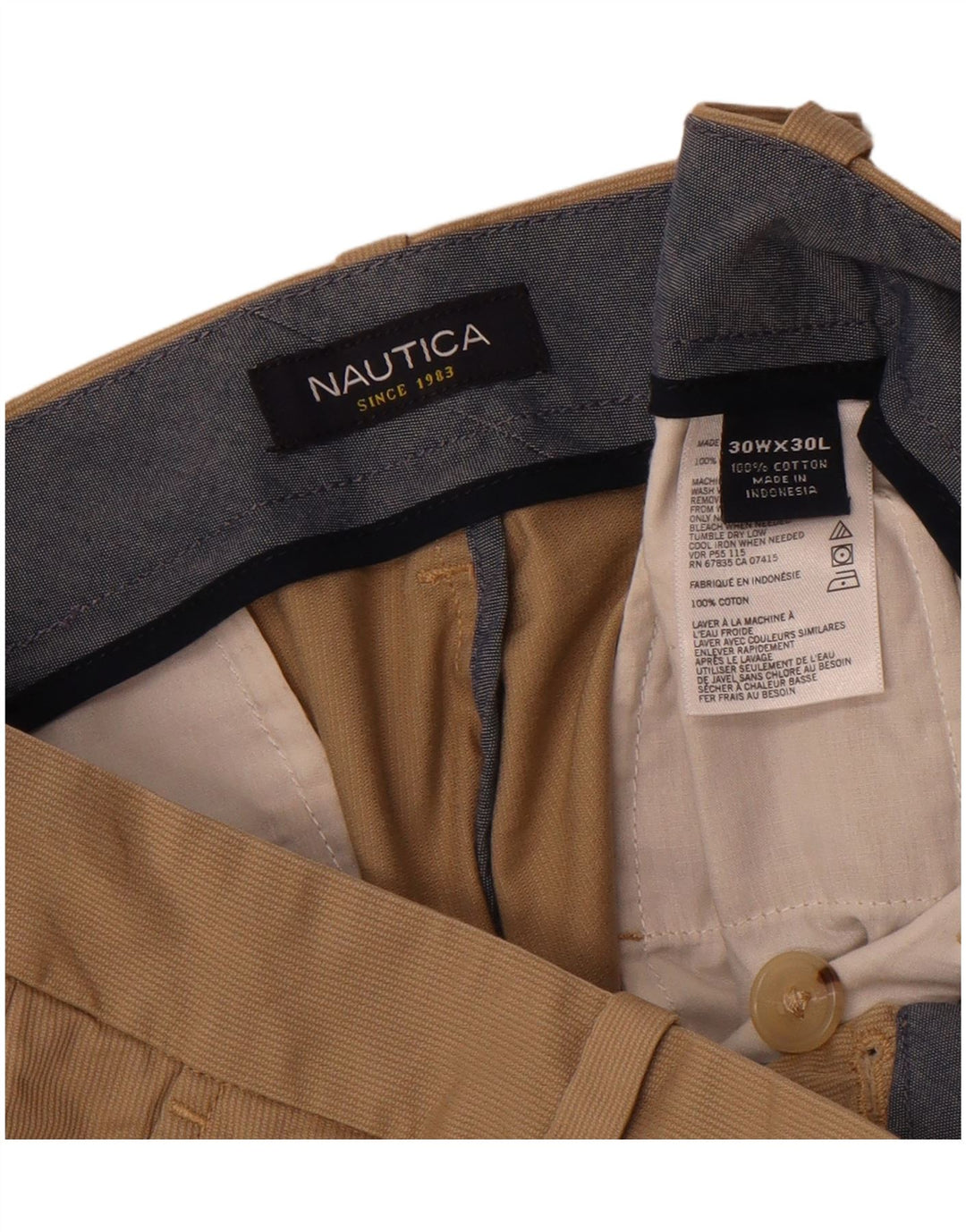 Calça Chino Masculina Reta NAUTICA W30 L30 Algodão Bege