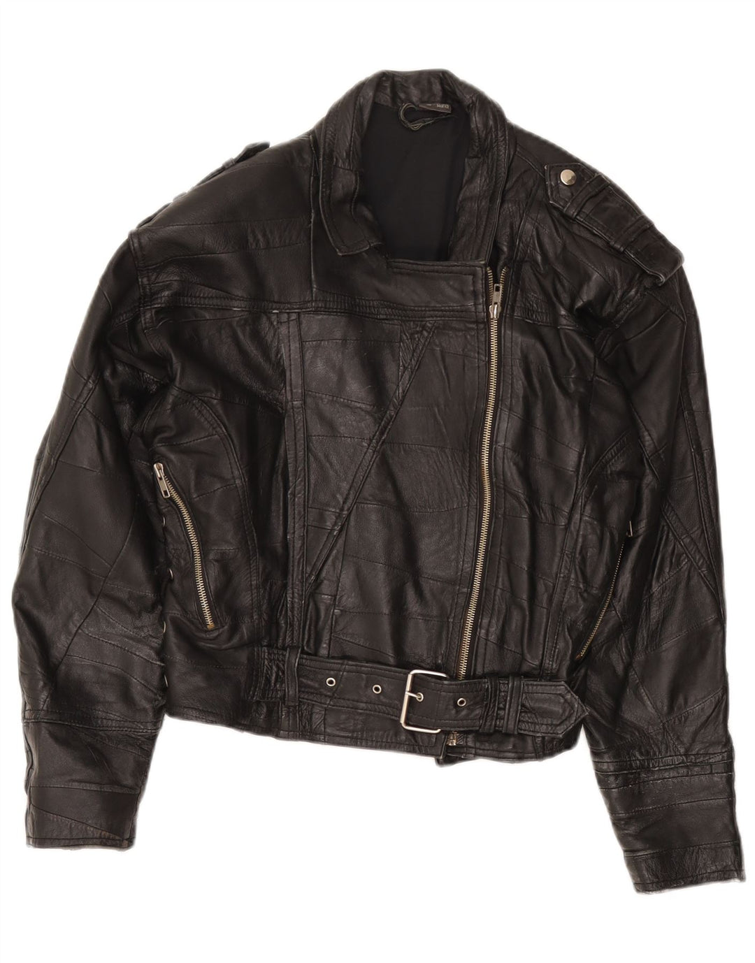 Jaqueta de couro de motociclista vintage feminina IT 42 couro preto médio