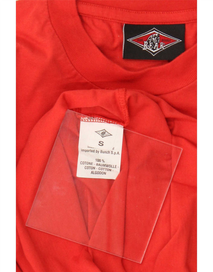 Bear Mens Graphic Top Manga Longa Pequeno Algodão Vermelho