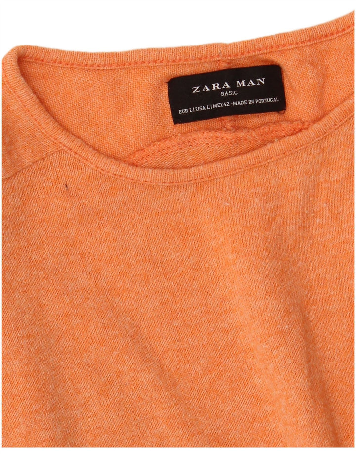 Zara Suéter masculino com gola redonda grande laranja
