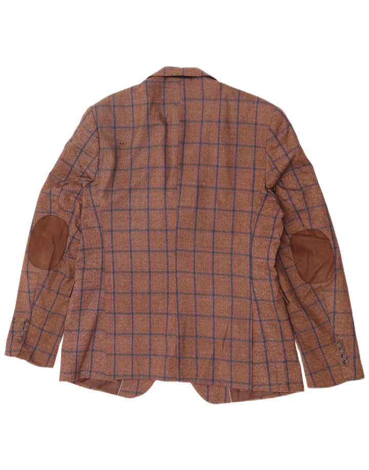 Jaqueta blazer masculina de 1 botão Marks & Spencer IT 54 2XL marrom xadrez lã