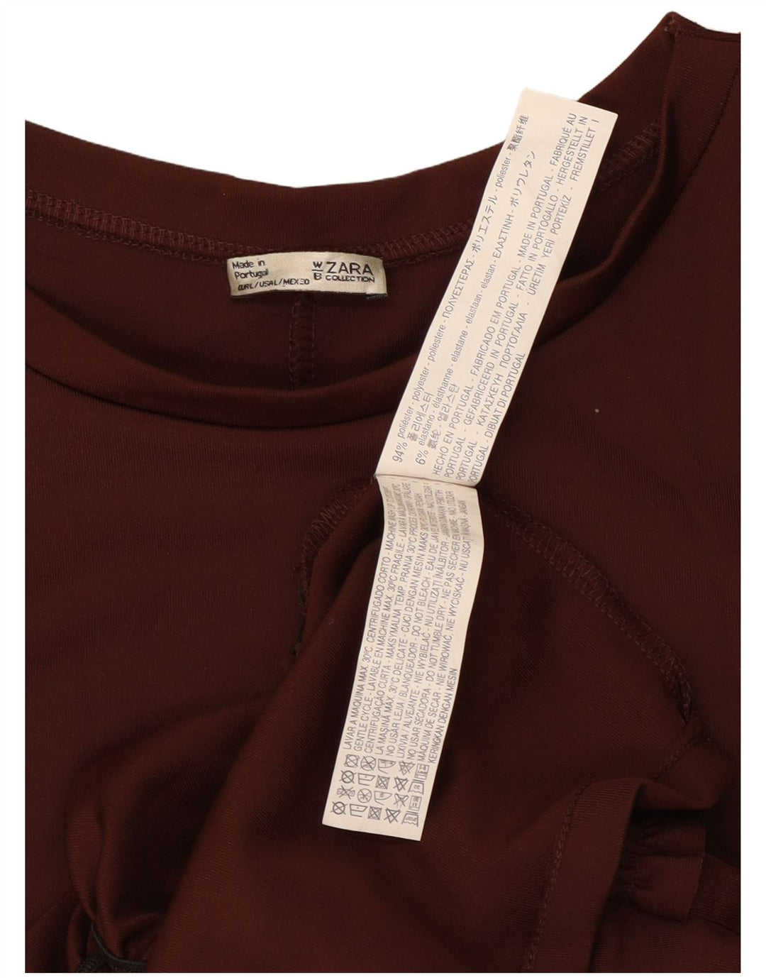 Zara Vestido feminino com babados na frente, Reino Unido 14, grande, marrom, poliéster