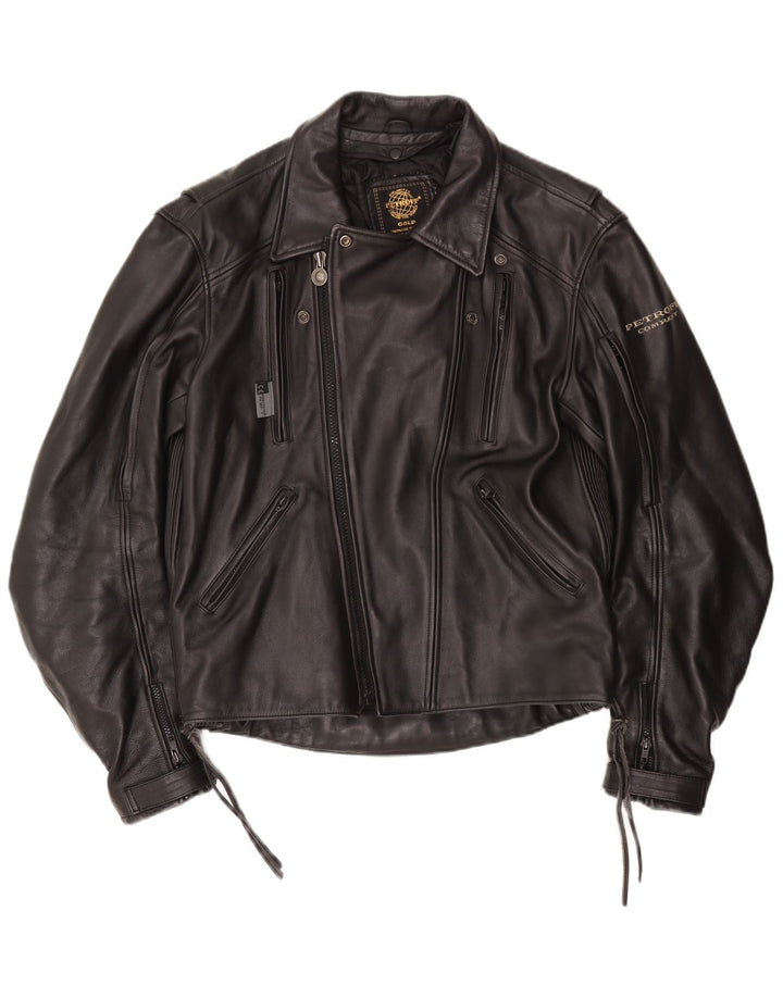 Jaqueta masculina de couro gráfico para motociclista UK 42 XL preta