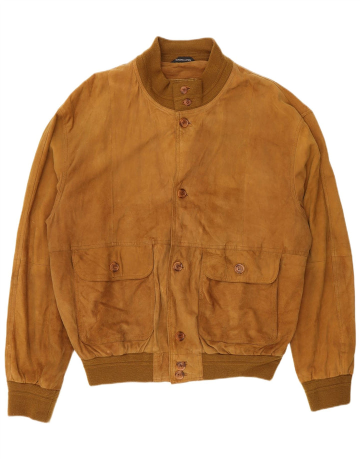 Jaqueta bomber masculina vintage de camurça IT 54 2XL couro bege