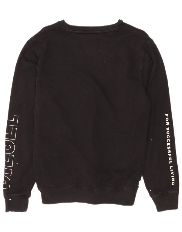 Diesel feminino gráfico moletom jumper UK 14 médio algodão preto