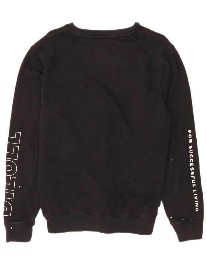 Diesel feminino gráfico moletom jumper UK 14 médio algodão preto
