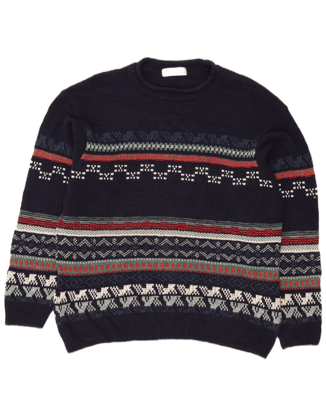 Suéter masculino Marks & Spencer com gola redonda grande azul marinho Fair Isle