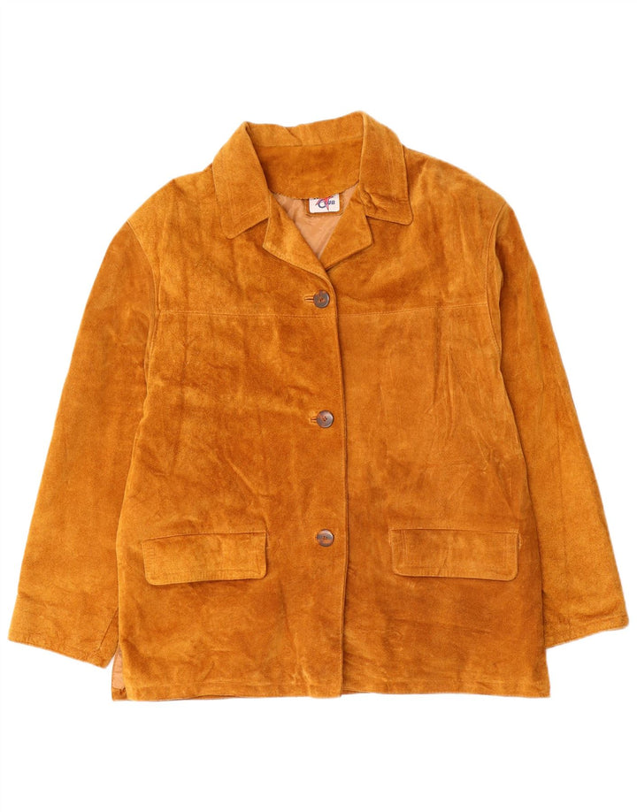 Jaqueta de camurça feminina vintage Reino Unido 16 grande couro marrom retrô