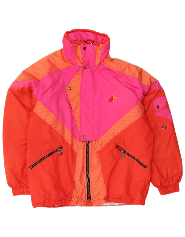 Jaqueta de esqui com capuz masculina vintage IT 46 pequeno bloco colorido multicolorido